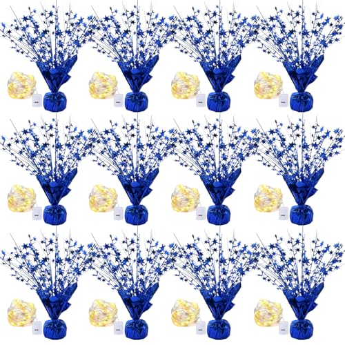 LAIAMER 12 Pack Metallic Foil Spray Centerpiece Star Table Decoration Burst Table Centerpieces for Birthday Graduation Wedding Anniversary Holiday Party Supplies Decor Blue - Image 1