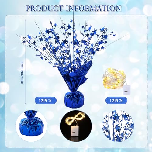 LAIAMER 12 Pack Metallic Foil Spray Centerpiece Star Table Decoration Burst Table Centerpieces for Birthday Graduation Wedding Anniversary Holiday Party Supplies Decor Blue - Image 5