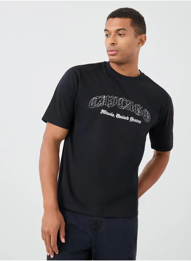ستايلي Styli Slogan Print Crew Neck Oversized T-Shirt