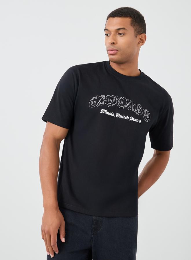 Styli Slogan Print Crew Neck Oversized T-Shirt - Image 1