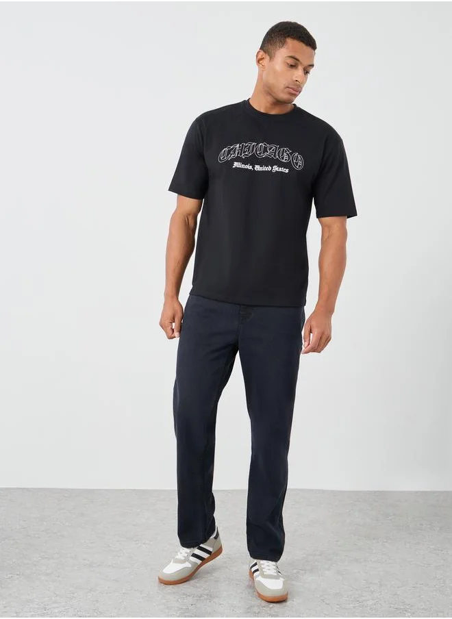 ستايلي Styli Slogan Print Crew Neck Oversized T-Shirt