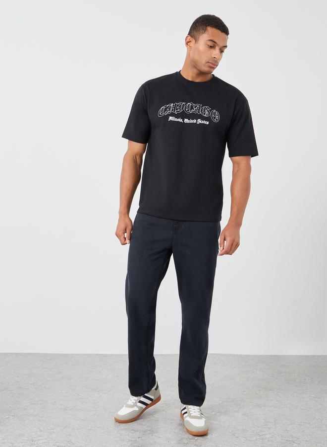 Styli Slogan Print Crew Neck Oversized T-Shirt - Image 2