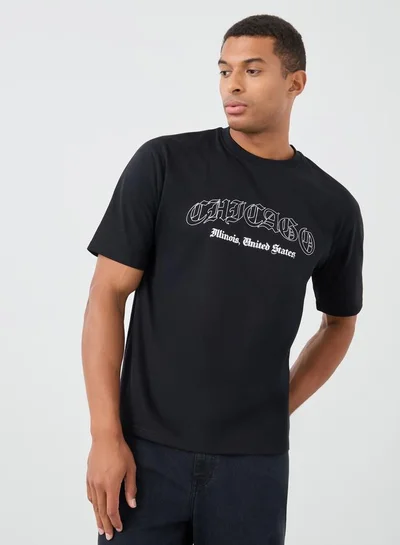Styli Styli Slogan Print Crew Neck Oversized T-Shirt