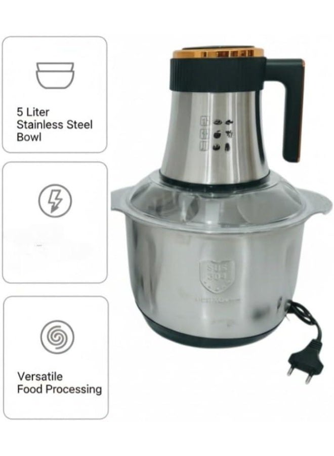 Electric Meat Grinder 1000W – 5 Sharp Blades, 4 Speeds – 5L Stainless Steel Bowl for Food Preparation - Image 3