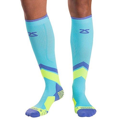 Zensah Tech+ Compression Socks - Knee High Running Socks for Sports, Travel (Aqua/Yellow/Purple, Medium) - Image 2