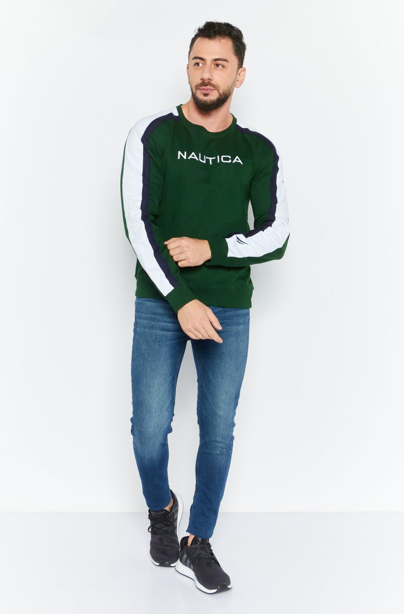 NAUTICA Men Crew Neck Long Sleeve Brand Logo Sweatshirt, Green - Image 2