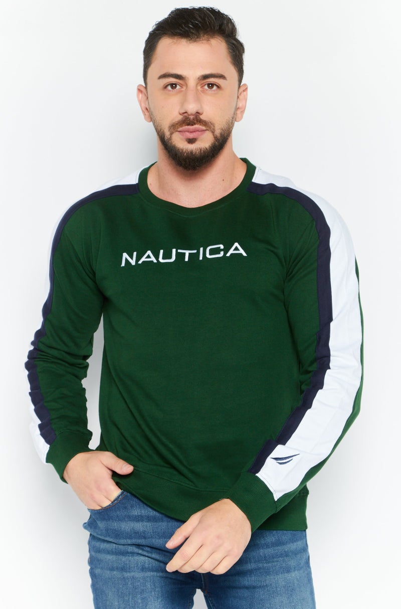NAUTICA Men Crew Neck Long Sleeve Brand Logo Sweatshirt, Green - Image 1