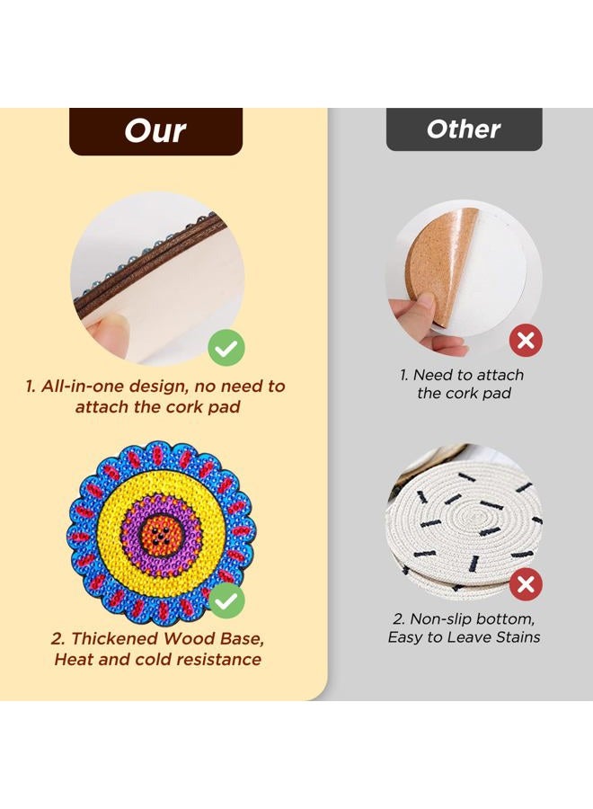 RFAIKA Diamond Painting Coasters Kit with Holder,Wooden Pad + Acrylic Board Double Layer is Strong and Wear-Resistant,Mandala DIY Diamond Art Coasters, Family Entertainment Art Craft Supplies Gift (CM2) - Image 3