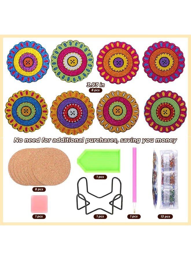 RFAIKA Diamond Painting Coasters Kit with Holder,Wooden Pad + Acrylic Board Double Layer is Strong and Wear-Resistant,Mandala DIY Diamond Art Coasters, Family Entertainment Art Craft Supplies Gift (CM2) - Image 4