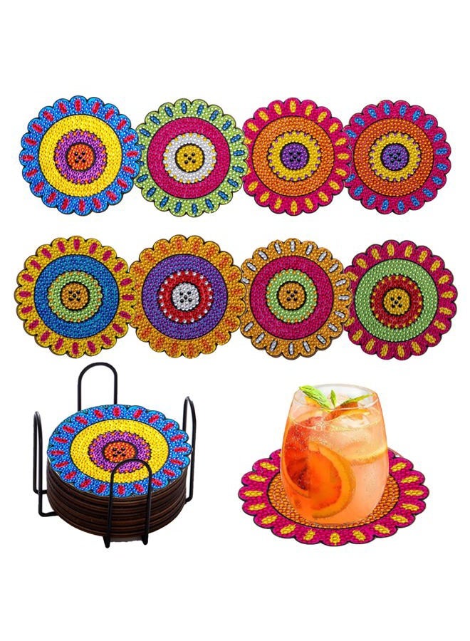 RFAIKA Diamond Painting Coasters Kit with Holder,Wooden Pad + Acrylic Board Double Layer is Strong and Wear-Resistant,Mandala DIY Diamond Art Coasters, Family Entertainment Art Craft Supplies Gift (CM2) - Image 1