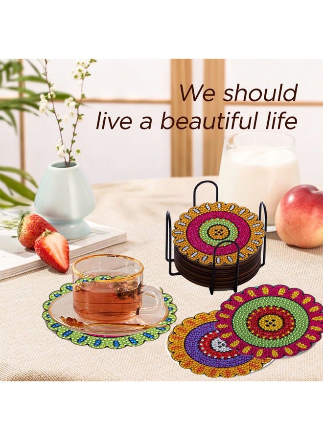RFAIKA Diamond Painting Coasters Kit with Holder,Wooden Pad + Acrylic Board Double Layer is Strong and Wear-Resistant,Mandala DIY Diamond Art Coasters, Family Entertainment Art Craft Supplies Gift (CM2) - Image 2
