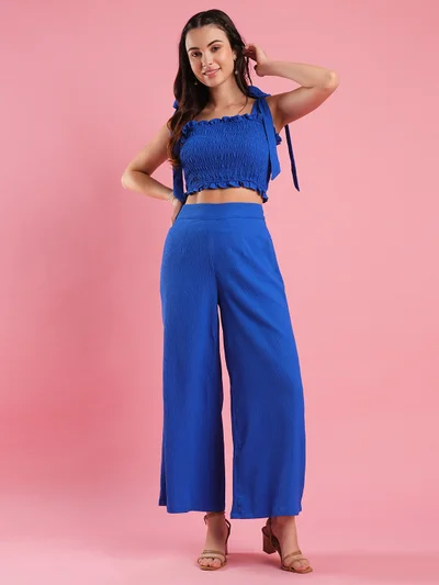 globus Women Textured Shoulder Straps Top With Trouser