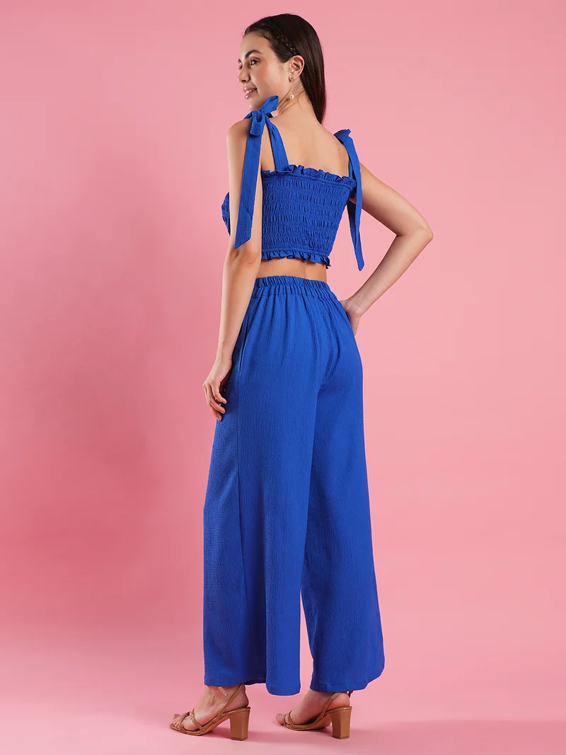 globus Women Textured Shoulder Straps Top With Trouser
