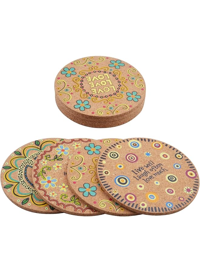 erorex Cork Coasters For Drinks 8 Pieces Of Natural Absorbent Cork Cup Mat Heat Resistant Drink Coaster 4 Styles For Kinds Of Cups With 2 Pieces Of Organza Bags 4 Inches - Image 1