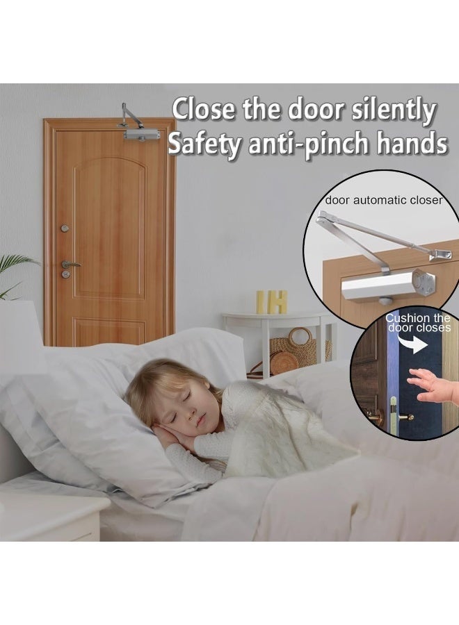 Automatic Door Closer Heavy Duty Aluminium Single Arm Door Closer, Adjustable Hydraulic Quiet Safety Spring Gate Closer Overhead Mounted for 65-85kg Wooden Glass Metal Doors Fire Door Internal Door - Image 5