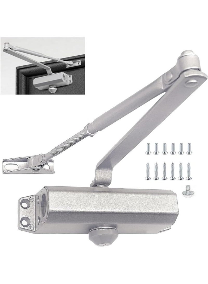 Automatic Door Closer Heavy Duty Aluminium Single Arm Door Closer, Adjustable Hydraulic Quiet Safety Spring Gate Closer Overhead Mounted for 65-85kg Wooden Glass Metal Doors Fire Door Internal Door - Image 1