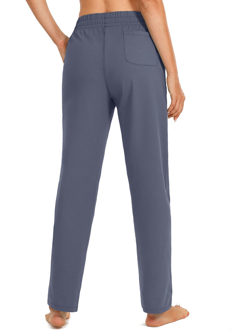 SANTINY Women's Cotton Sweatpants Yoga Lounge Casual Pants Open Bottom Sweat Pants for Women with Pockets (Dusty Blue_L) - Image 3