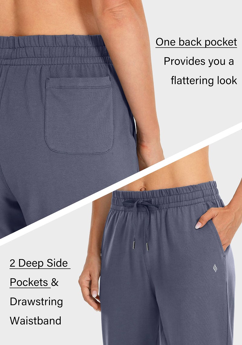 SANTINY Women's Cotton Sweatpants Yoga Lounge Casual Pants Open Bottom Sweat Pants for Women with Pockets (Dusty Blue_L) - Image 5