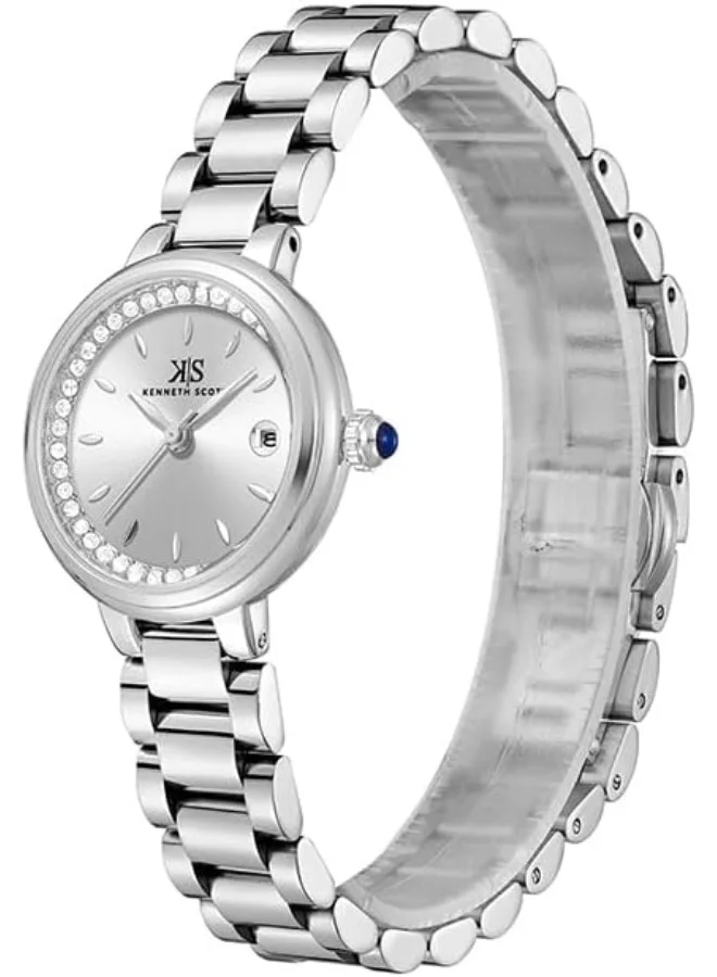 KENNETH SCOTT Women's PE25 Movement Watch, Analog Display and Solid Stainless Steel Strap - K23542-SBSS, Silver