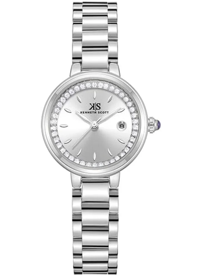 KENNETH SCOTT Women's PE25 Movement Watch, Analog Display and Solid Stainless Steel Strap - K23542-SBSS, Silver
