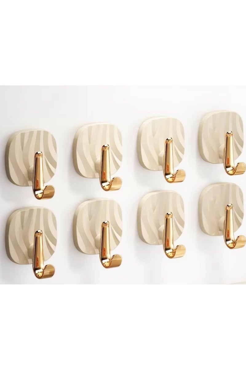 Plastic Adhesive Hook Sticks 8PCS Wall Mount Hooks for Hanging Coat Clothes Towels Hat Bags for Home Entryway Bathroom Bedroom Kitchen Living Room (Gold)