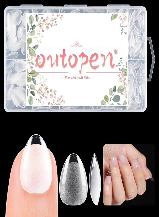 outopen 600Pcs Extra Short Almond Nail Tips Half Matte Widen Short Almond Shape Fake Nails Pre-Shaped Acrylic Full Cover False Nails Press on Nails for Nail Extension Home DIY Manicure Salon - Image 1