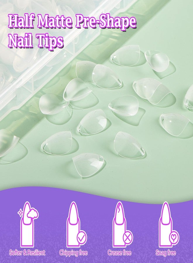 outopen 600Pcs Extra Short Almond Nail Tips Half Matte Widen Short Almond Shape Fake Nails Pre-Shaped Acrylic Full Cover False Nails Press on Nails for Nail Extension Home DIY Manicure Salon - Image 4