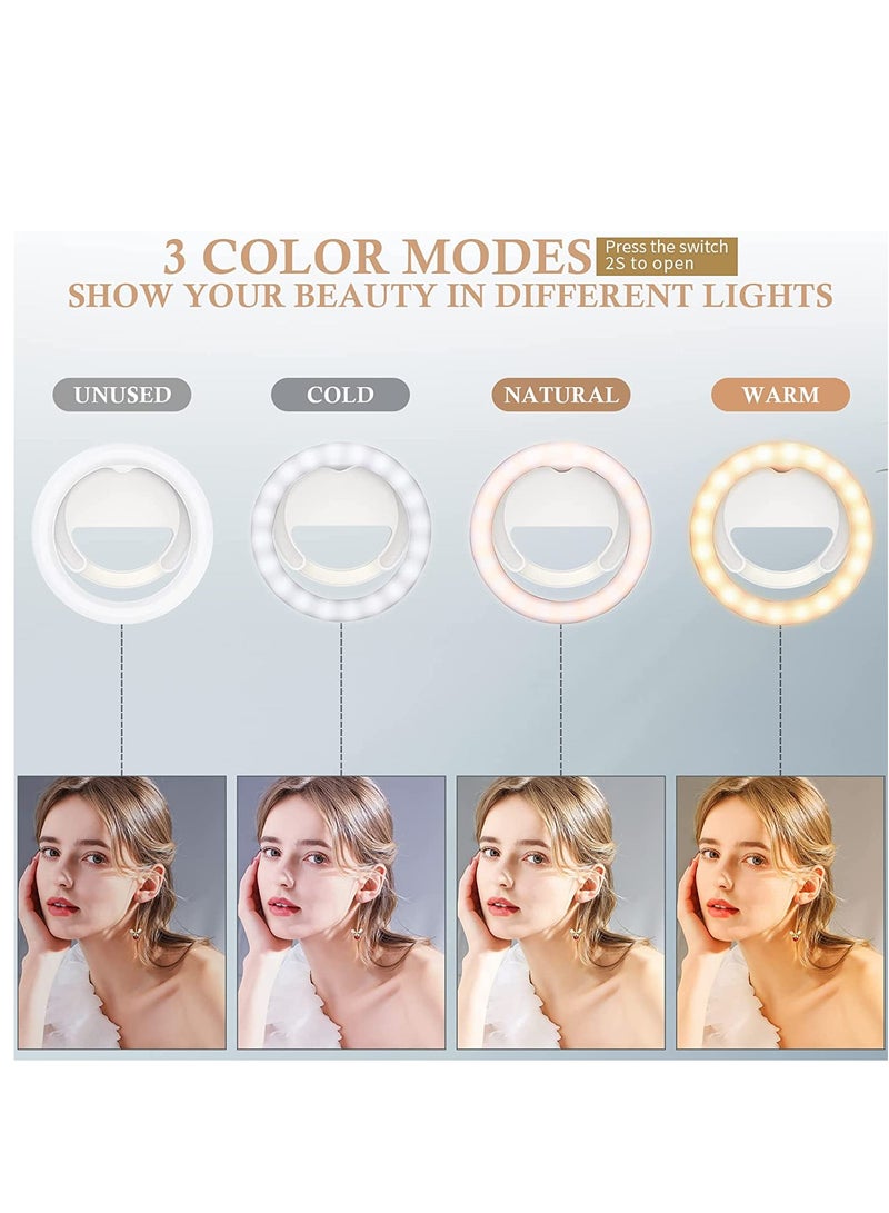 Selfie Ring Light, Rechargeable Clip-on Ring Light with 40 LED Lights, Portable Circle Selfie Light for iPhone/Android Smart Phone Photography, Camera Video, Girl Makes up -White - Image 2