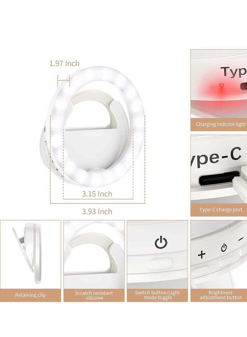 Selfie Ring Light, Rechargeable Clip-on Ring Light with 40 LED Lights, Portable Circle Selfie Light for iPhone/Android Smart Phone Photography, Camera Video, Girl Makes up -White - Image 5