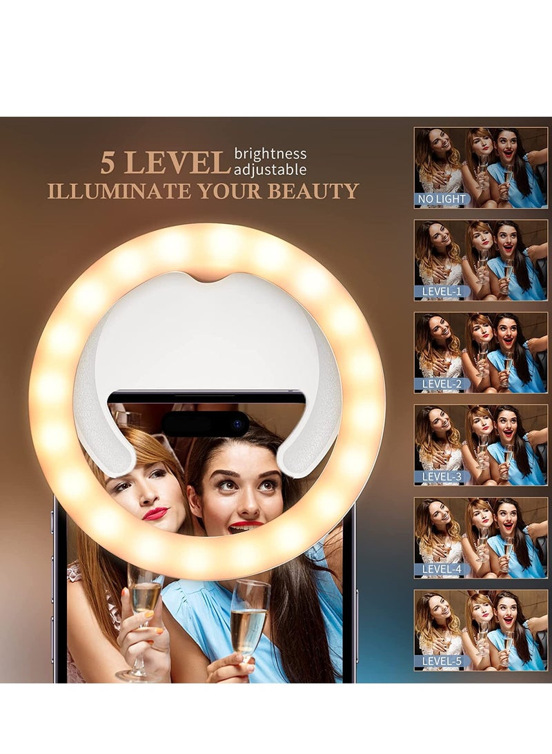 Selfie Ring Light, Rechargeable Clip-on Ring Light with 40 LED Lights, Portable Circle Selfie Light for iPhone/Android Smart Phone Photography, Camera Video, Girl Makes up -White - Image 3