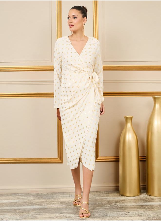 Styli Foil Print Wrap Midi Dress  - Image 1