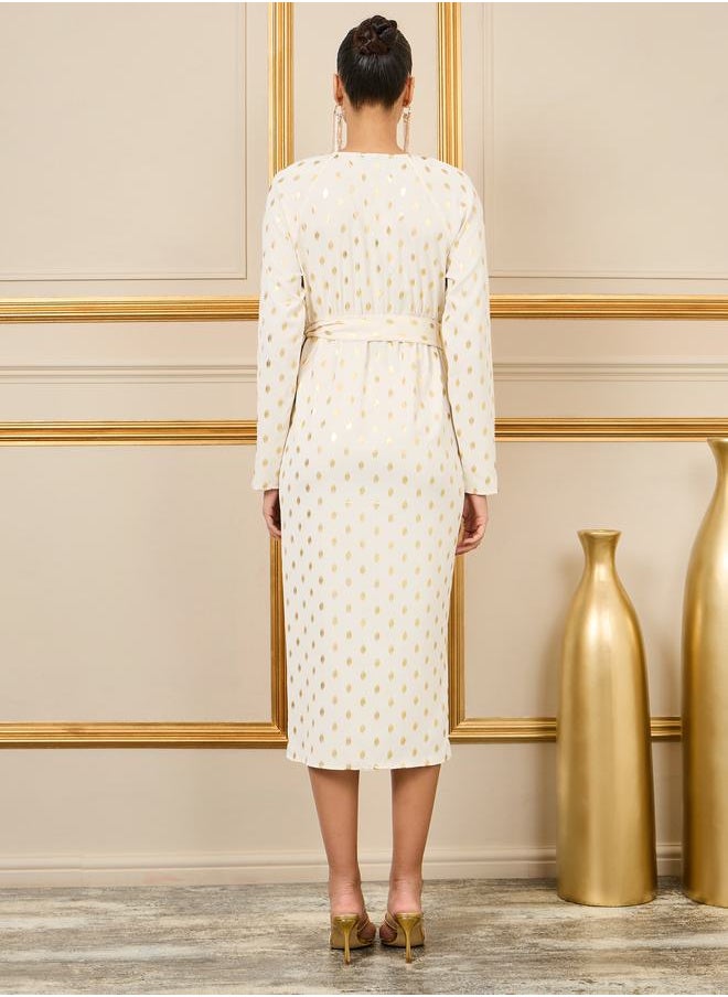 Styli Foil Print Wrap Midi Dress  - Image 4