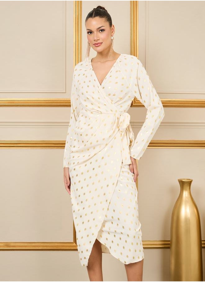 Styli Foil Print Wrap Midi Dress  - Image 2