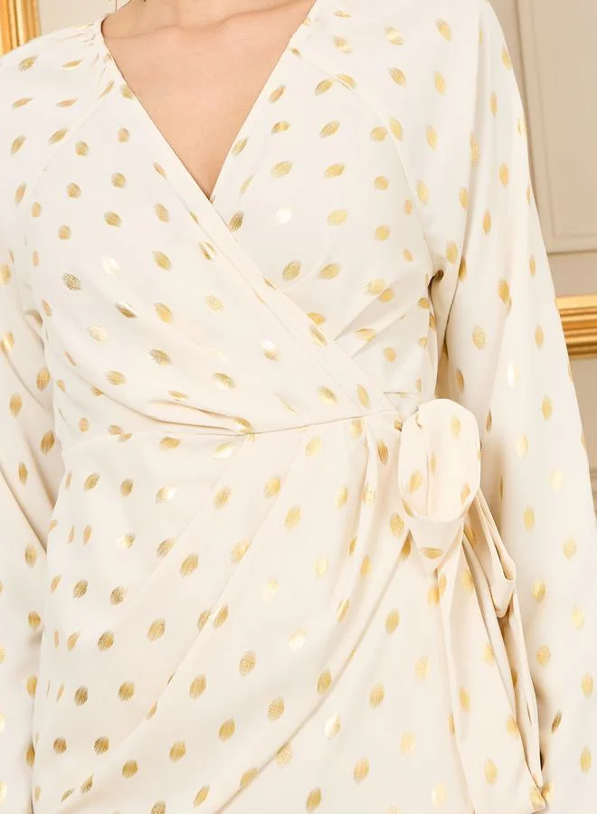 Styli Polka Dot Wrap Dress