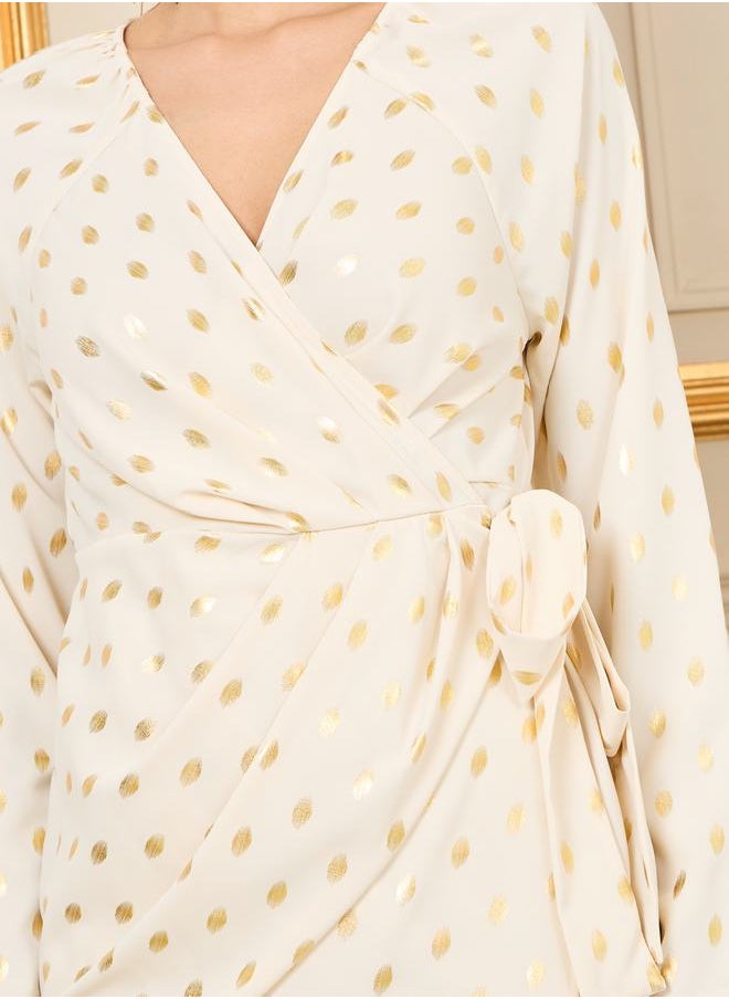 Styli Foil Print Wrap Midi Dress  - Image 3
