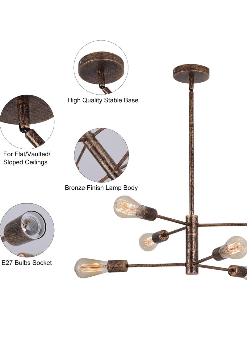 Modern Antique Bronze 6-Lights Sputnik Chandeliers, Farmhouse Vintage Rustic Ceiling Pendant Lighting Fixture, Industrial Semi Flush Mount Hanging Light for Living Room Dining Bedroom Kitchen - pzsku/Z5E946FFD56B664EBAF5FZ/45/_/1719901052/2dc684b3-15a7-4cec-9514-b041cb30900e