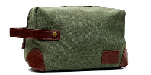Vetelli Vintage Canvas Toiletry Bags, Travel In Style, Waterproof Canvas Dopp Kits, Durable (Marco) (Green) - Image 1