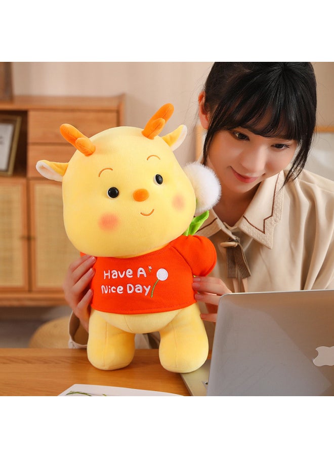 Generic - Dragon Year Mascot Doll Yellow Puff Doll Doudou Dragon Plush Toy Zodiac Dragon Year Gift For Boys And Girls-Specifications:Dou Dou Long Huang-Color:34cm - Image 1