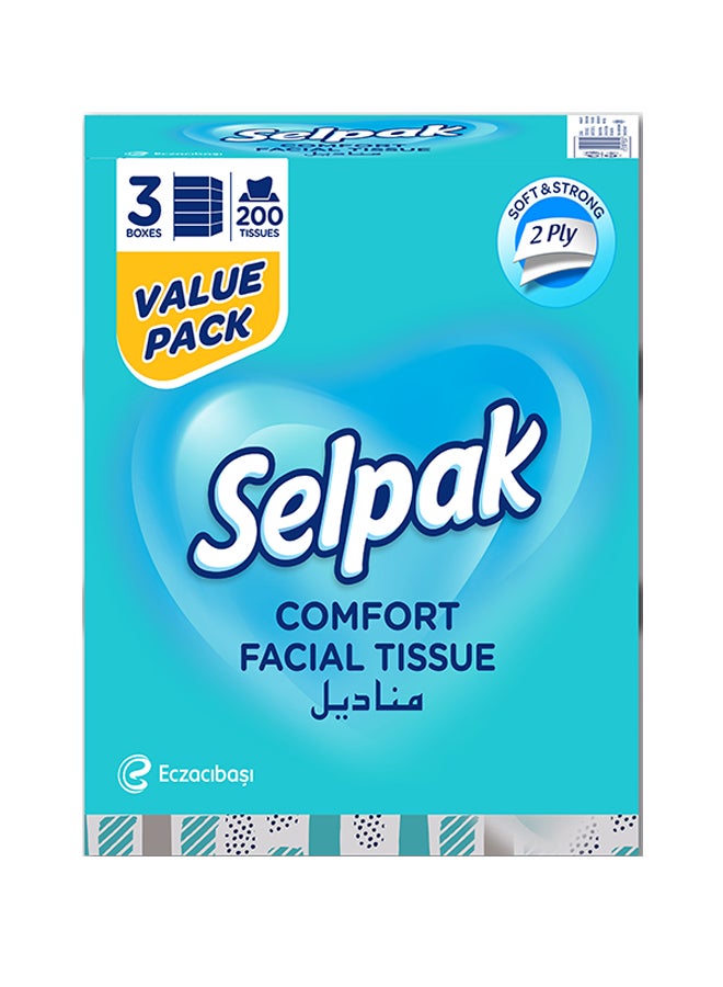 Selpak Comfort Boxed Facial Tissues 200 Sheets x 2 Ply Pack of 3 - Image 2
