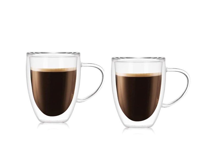 TASKHOUSE 300ml Double Wall Glasses Coffee Mug Tea Insulation Cup Perfect for Latte Cappuccino Cup Double Walled Insulated Drinking Glasses with Handle 27A Pack 2 - Image 1