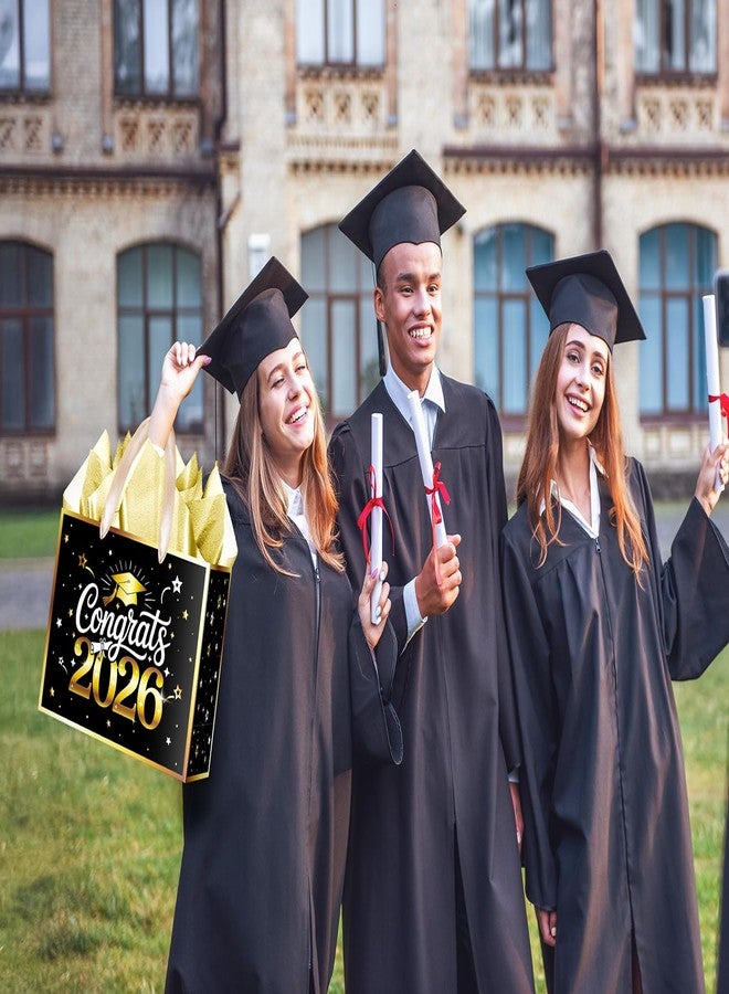 حقيبة هدايا تخرج كبيرة من XiaosRen، حقيبة هدايا تهنئة لعام 2026 مع ورق تغليف وبطاقة للجامعة، لوازم تزيين حفلات تخرج دفعة 2026 (أسود وذهبي) - Image 4