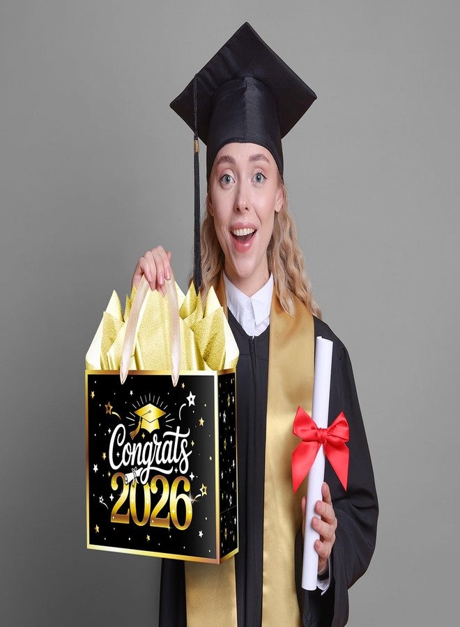 حقيبة هدايا تخرج كبيرة من XiaosRen، حقيبة هدايا تهنئة لعام 2026 مع ورق تغليف وبطاقة للجامعة، لوازم تزيين حفلات تخرج دفعة 2026 (أسود وذهبي) - Image 3