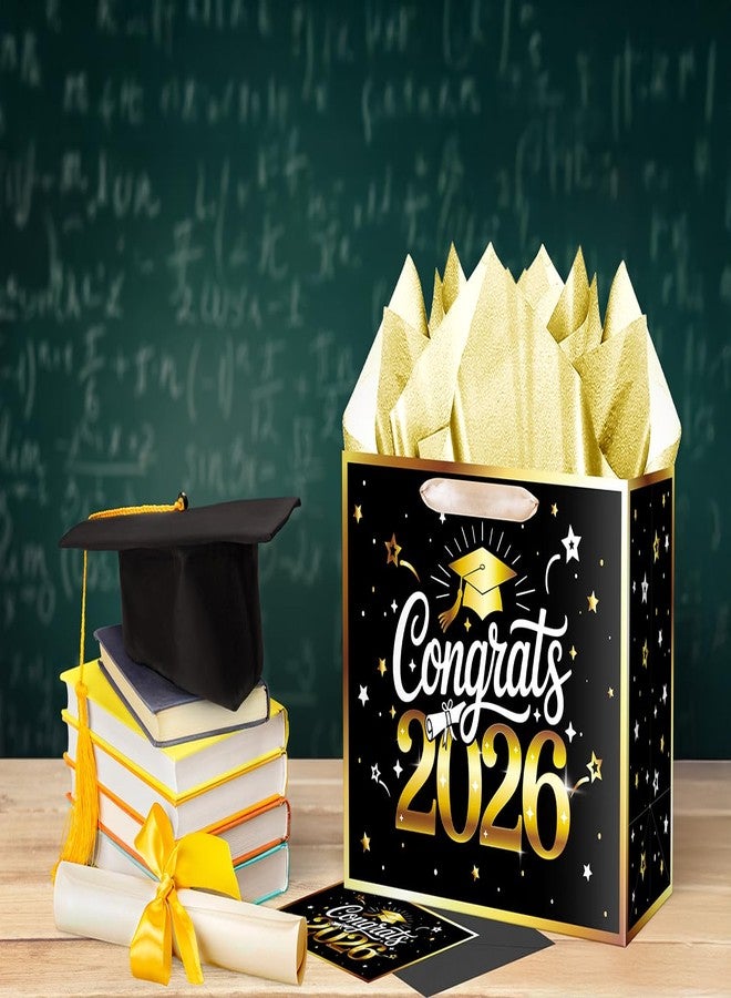حقيبة هدايا تخرج كبيرة من XiaosRen، حقيبة هدايا تهنئة لعام 2026 مع ورق تغليف وبطاقة للجامعة، لوازم تزيين حفلات تخرج دفعة 2026 (أسود وذهبي) - Image 5