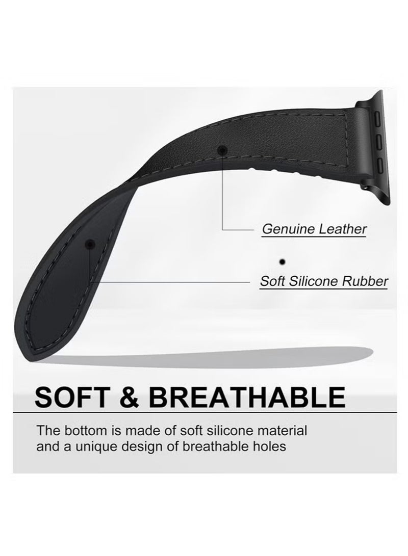 إكس ليفيل أساور جلدية مغناطيسية متوافقة مع ساعات أبل 49 مم، 46 مم، 45 مم، 44 مم للرجال والنساء، جلد طبيعي مع مشبك مغناطيسي لساعة آي ووتش ألترا 1/2 سلسلة SE/10/9/8/7/6/5/4/3 (أسود). - Image 3