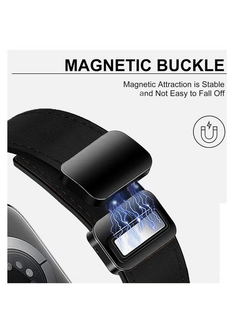 إكس ليفيل أساور جلدية مغناطيسية متوافقة مع ساعات أبل 49 مم، 46 مم، 45 مم، 44 مم للرجال والنساء، جلد طبيعي مع مشبك مغناطيسي لساعة آي ووتش ألترا 1/2 سلسلة SE/10/9/8/7/6/5/4/3 (أسود). - Image 2