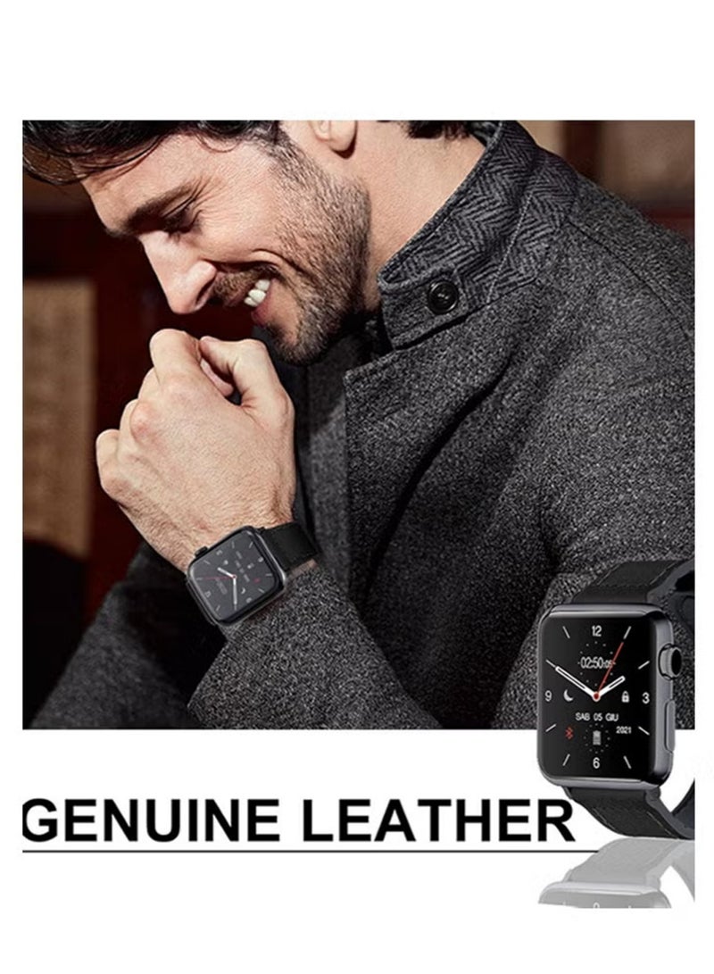 إكس ليفيل أساور جلدية مغناطيسية متوافقة مع ساعات أبل 49 مم، 46 مم، 45 مم، 44 مم للرجال والنساء، جلد طبيعي مع مشبك مغناطيسي لساعة آي ووتش ألترا 1/2 سلسلة SE/10/9/8/7/6/5/4/3 (أسود). - Image 5