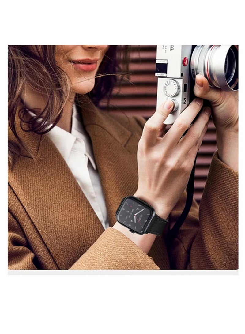 إكس ليفيل أساور جلدية مغناطيسية متوافقة مع ساعات أبل 49 مم، 46 مم، 45 مم، 44 مم للرجال والنساء، جلد طبيعي مع مشبك مغناطيسي لساعة آي ووتش ألترا 1/2 سلسلة SE/10/9/8/7/6/5/4/3 (أسود). - Image 4