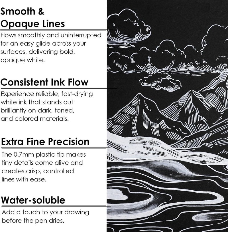 Grabie 6 White Acrylic Paint Markers, 0.7mm Extra Fine Tip Acrylic Paint Pens for Drawing, Coloring Books for Adults - Image 4