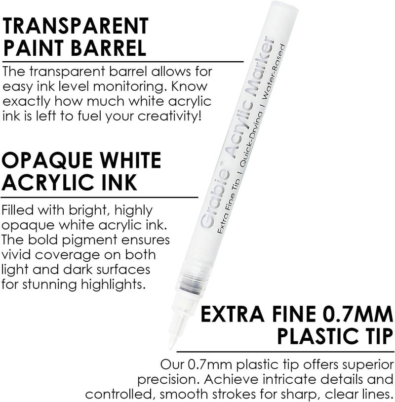 Grabie 6 White Acrylic Paint Markers, 0.7mm Extra Fine Tip Acrylic Paint Pens for Drawing, Coloring Books for Adults - Image 3