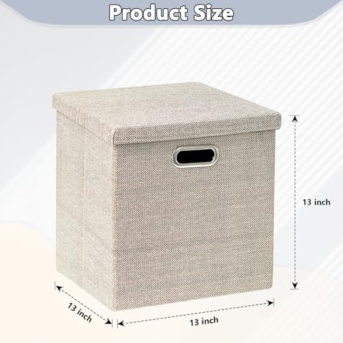 EITMOW Storage Bins with Lids,13 x 13 Inch Foldable Fabric Cube Baskets Boxes Organizer for Closet, Shelves, and Home. (Khaki, (13x13) 2 pack) - Image 2